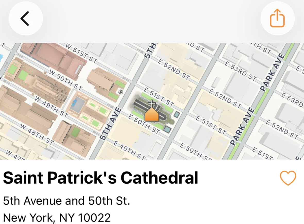 A parish page in the app, with the Share button at the top right