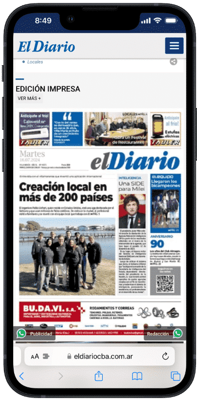 Our hometown's newspaper highlights us on its front page Pablo Licheri and part of the team of Catholic Mass Times meet in his hometown, Villa María, and appear on the front page of the newspaper.