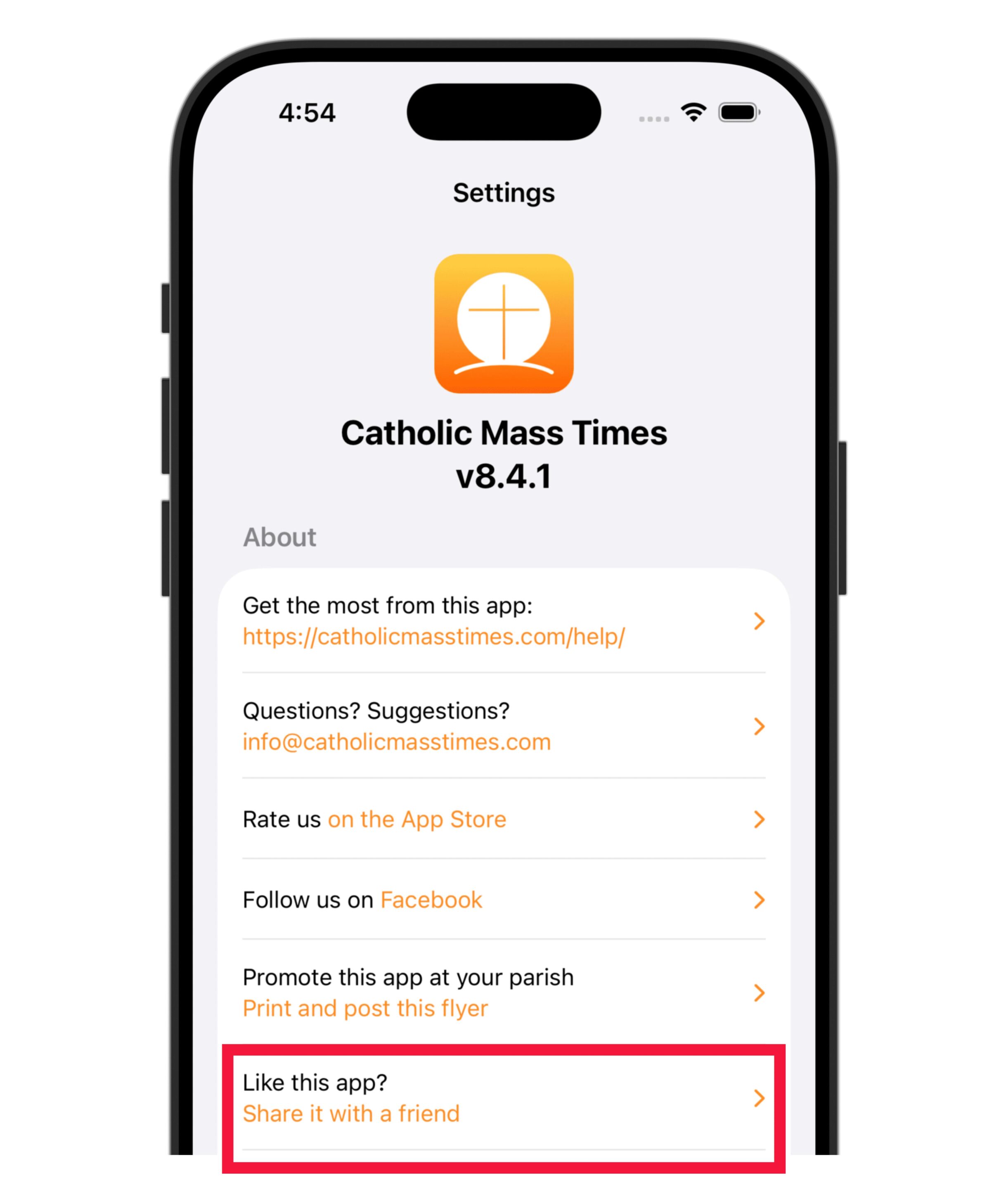 Share the app - Catholic Mass Times