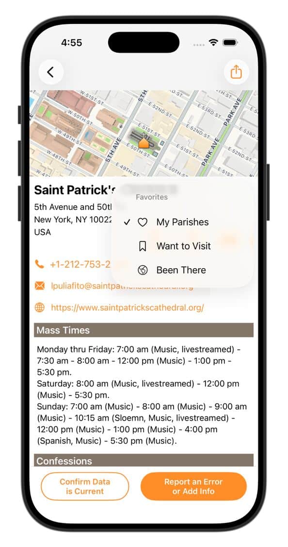 Save your favorite churches - Catholic Mass Times App - Catholic Mass Times