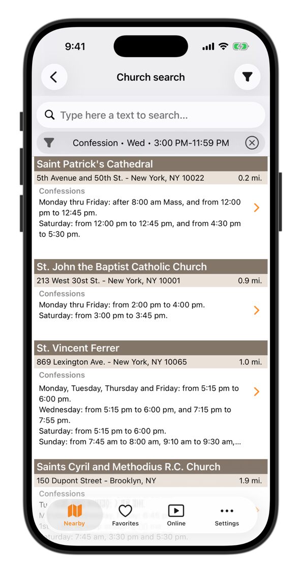 List of Near Churches- Catholic Mass Times App - Catholic Mass Times