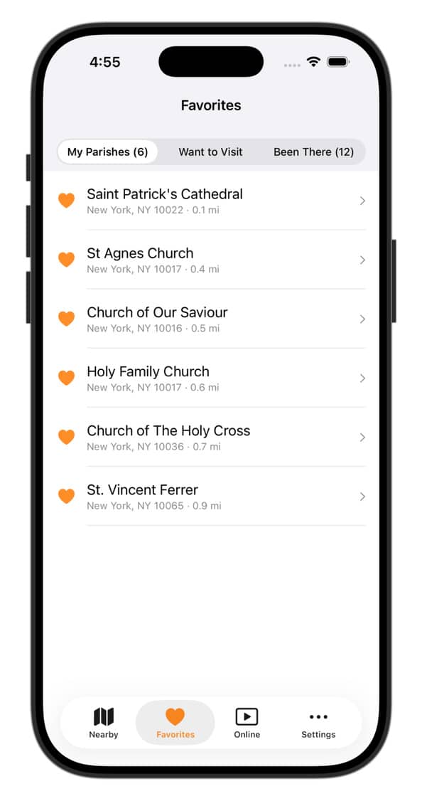 Favorites Parishes - Catholic Mass Times App - Catholic Mass Times