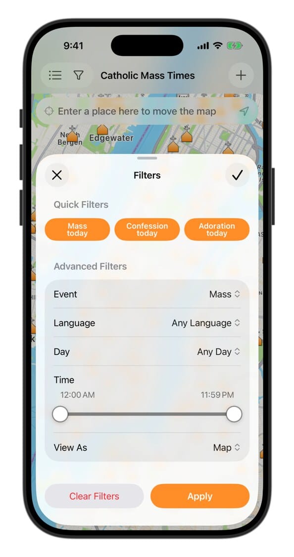 Filtros - App Horarios de Misa - Horarios de Misa