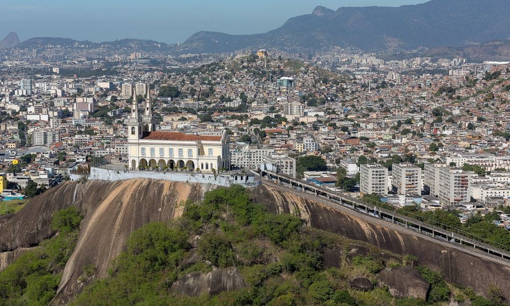 Aerial view of the staircase of the Basilica of Penha in Rio de Janeiro