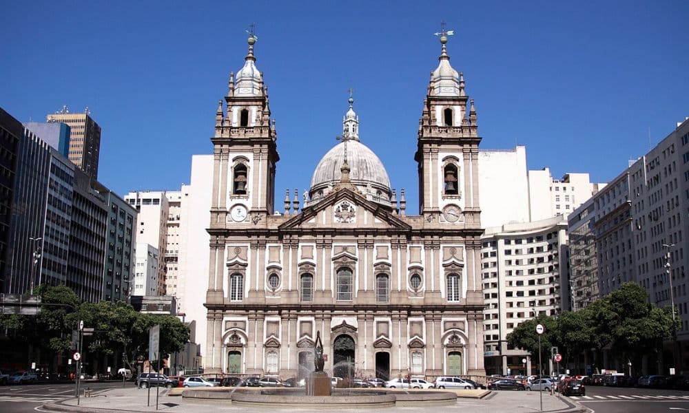baroque facade of Candelária Church in Rio de Janeiro
