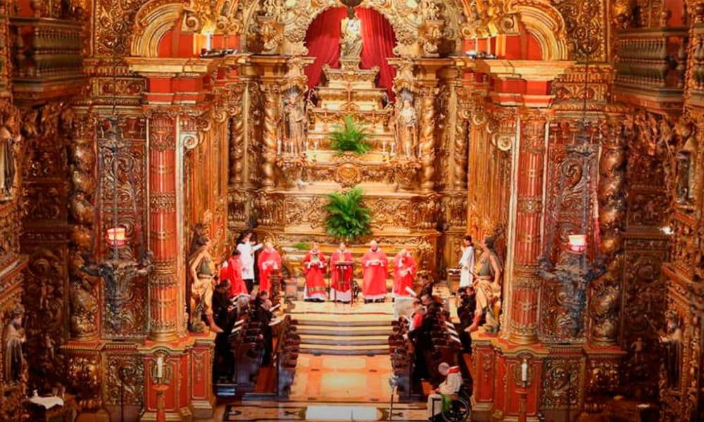 gilded interior of the Monastery of St. Benedict in Rio de Janeiro